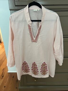 Spartina 449 Everleigh Pink Embroidered Popover Tunic Tencel Linen Blend SzXXL